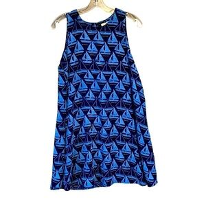 St Tropez Sleeveless Sheath Dress Sailboat Print Cruise Dress Blue Large